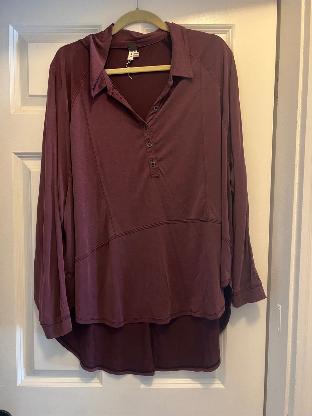 Long Sleeve Hooded Polo Tunic in Deep Mauve